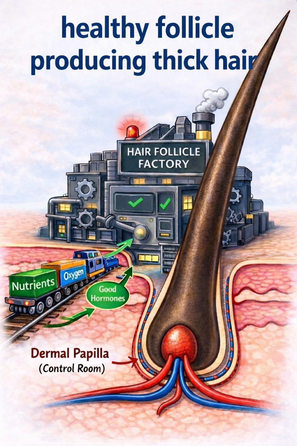 Healthy hair follicle factory illustration