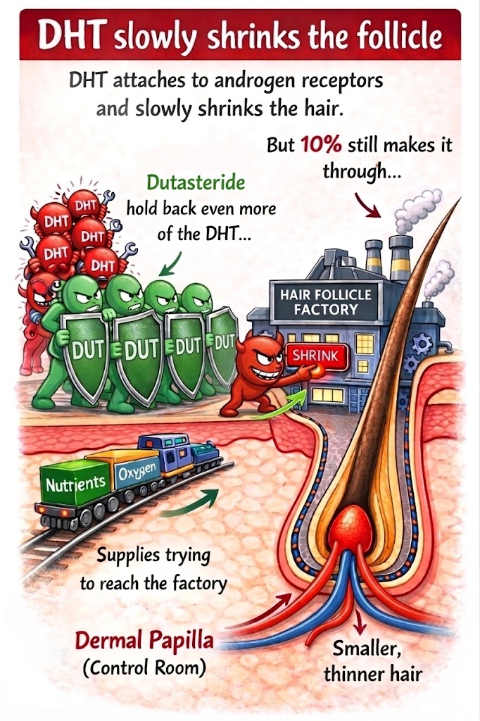 Dutasteride - holds back even more DHT but 10% still gets through